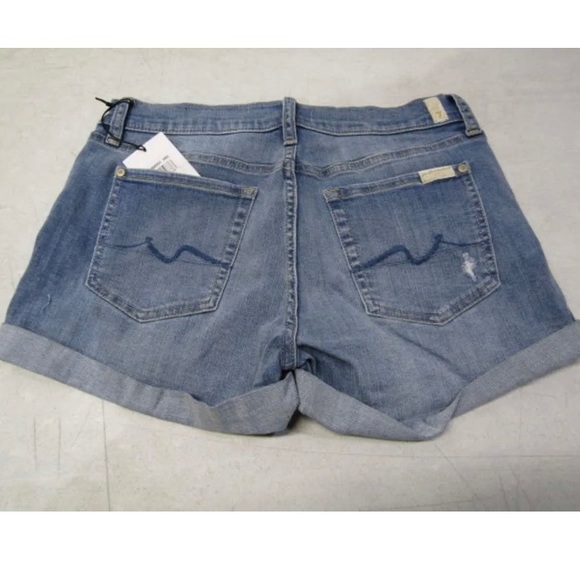 #15 7 For All Mankind Women's US 28 Mid Roll Denim Shorts Light Blue NWT 🔥 - Picture 2 of 7